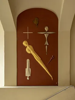 Thuringia Gallery: Relief by Joost Schmidt, main building, Bauhaus-University, Weimar, Germany, (1904-1911), 2018