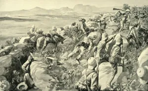 Sandbags Prints: The Relief of Ladysmith - The Last Rush at Hlangwane Hill, 1900. Creator: Rene Bull