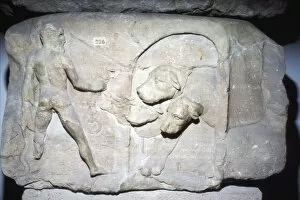 Herakles Gallery: Relief from mausoleum of Hercules chaining Cerberus, c2nd century