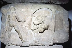 Mythical Beast Collection: Relief from mausoleum of Hercules chaining Cerberus, c2nd century