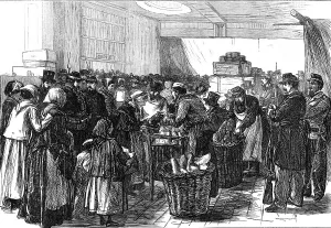 Shortage Prints: Relief of Paris: distribution of the English gift at the Magasin du Bon Marche