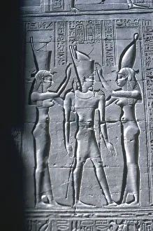 Idfu Prints: Relief of the Pharaoh between two goddesses, Temple of Horus, Edfu, Egypt, c251BC-c246BC