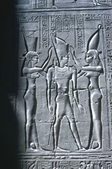Relief of the Pharaoh between two goddesses, Temple of Horus, Edfu, Egypt, c251BC-c246BC
