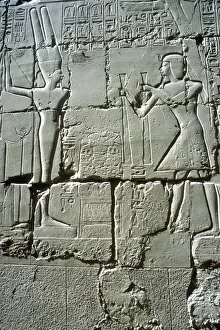 Relief of Rameses II offering to the fertility god Min, Temple of Amun, Karnak, Egypt Relief of Rameses II offering to the fertility god Min, Temple of Amun, Karnak, Egypt