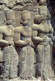 Relief of Shapur's Parade, Sassanian Rock Relief, Naqsh-e Rajab, Fars Province, Iran, (1994). Creator: Unknown