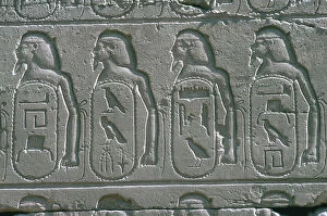 Reliefs showing cartouches of names of captive Near Eastern cities, Temple of Amun, Karnak, Egypt
