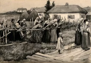 Changeover Of Power Gallery: A religious cholera procession in rural Russia (from the series of watercolors Russian revolution)