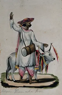 Percussion Instrument Prints: A religious man carrying a drum