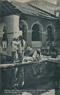 Adjusting Gallery: Religious Preparation before entering the Mosque, Colombo, Ceylon, c1910