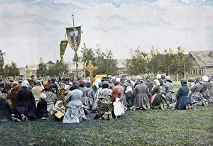 Gillot Prints: A religious procession in a village, Russia, c1890. Artist: Gillot