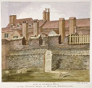Mary Anne Prints: Remains of London Wall in the churchyard of St Giles without Cripplegate