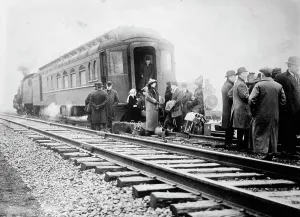 Railway Carriage Prints: Remains of wrecked 20th C. [train], 1912. Creator: Bain News Service