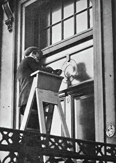 Removing German emblems from German Embassy, Carlton House Terrace, London, 1914 Removing German emblems from German Embassy, Carlton House Terrace, London, 1914