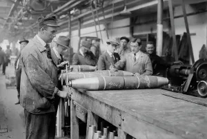 Shells Prints: Removing nose from 6 inch shell, between c1915 and c1920. Creator: Bain News Service