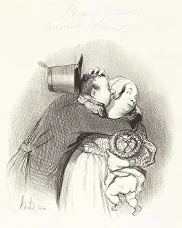 Salutation Prints: Rencontre de la payse, 1844. Creator: Honore Daumier