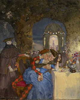 Buffoon Gallery: Rendezvous, c. 1918. Artist: Somov, Konstantin Andreyevich (1869-1939)