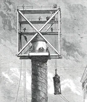 Pulley Prints: Replacing the Statue of Napoleon I. on the Vendome Column, Paris, 1876. Creator: Unknown