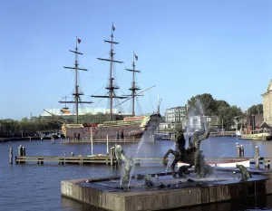 Replica Dutch East Indiaman at Scheepvaart Museum, Amsterdam, Netherlands