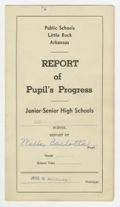 Discrimination Prints: Report card for Carlotta Walls from Little Rock Central High School, 1957 - 1958