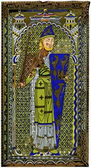 E Hucher Gallery: Representation of the enamel effigy of Geoffrey V on his tomb at Le Mans Cathedral, 1849
