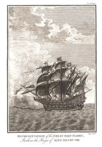 Representations of the Great Ship Harry built in the Reign of King Henry VIII, 1793. Artist: Page Representations of the Great Ship Harry built in the Reign of King Henry VIII, 1793. Artist: Page