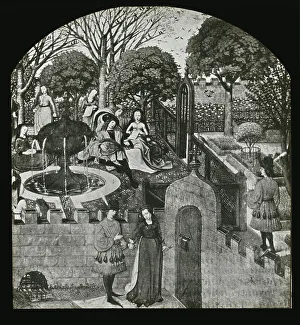 Reproduction of illustration showing an enclosed garden, between 1915 and 1925. Creator: Frances Benjamin Johnston