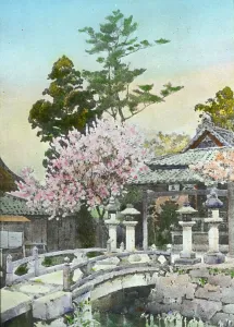 Cherry Blossom Prints: Reproduction of illustration: Shrine at Kyomidzu