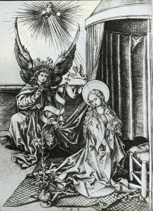 Reproduction Prints: Reproduction of print: Annunciation, between 1915 and 1925. Creator: Martin Schongauer