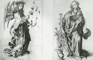 Reproduction Prints: Reproduction of print showing: Madonna and Archangel Gabriel