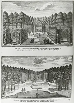 Hedges Prints: Reproduction of print showing Regelspeil and theater in Nymphenberg garden