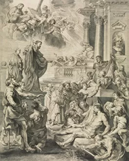 Reproductive Print of the Miracles of St. Francis Xavier Altarpiece, 1615-39. Creator: Ignatius Cornelis Marinus