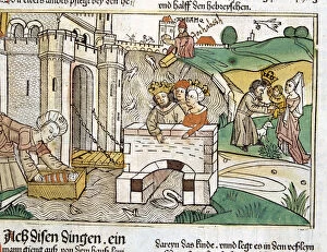 Catholic Christian Gallery: Rescue of Moses, scene in the Bible of Nuremberg written in German, 1483