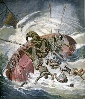 Rescue from a shipwreck in a storm off Les Sables-d Olonne, France, 1891. Artist: Henri Meyer