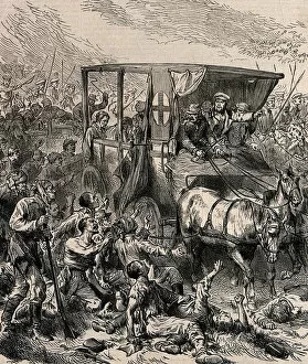 Rescuing the wounded Russian Soldiers from the Battlefield, ca 1878. Artist: Anonymous