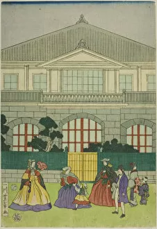 Center Sheet Of Oban Triptych Gallery: Residence of French Merchant at Port of Yokohama (Yokohama ko Furansu shokan no zu), 1866
