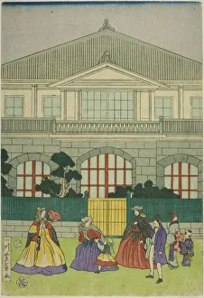 Center Sheet Of Oban Triptych Gallery: Residence of French Merchant at Port of Yokohama (Yokohama ko Furansu shokan no zu), 1866