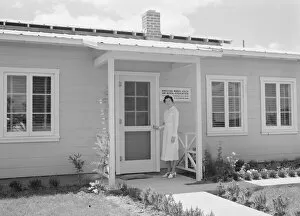 Nurse Gallery: Resident nurse and clinic building, FSA camp, Tulare County, California, 1939