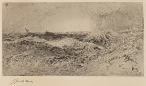 Etching In Black Prints: The Resounding Sea, 1880. Creator: Thomas Moran