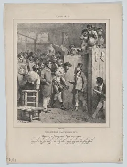 Responsibilities of an Atelier: Number 1: The Arrival and Reception of a Newcomer, 1832. Creator: Hippolyte Bellangé