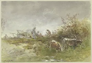 Oxen Prints: Rest on the field, 1882. Creator: Anton Burger