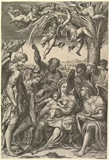 Giulio Gallery: Rest on the Flight into Egypt; the Holy Family under a palm tree surrounded by angels