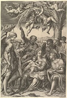 Giulio Prints: Rest on the Flight into Egypt; the Holy Family under a palm tree surrounded by angels