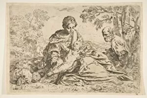 Simone Collection: Rest on the flight into Egypt, Mary holding the infant Christ with St. Joseph... ca