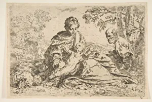 Simone Collection: Rest on the flight into Egypt, Mary holding the infant Christ with St. Joseph... ca