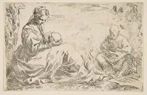 Rest on the flight into Egypt, Mary holding and looking at the infant Christ while St