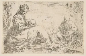 Il Pesarese Prints: Rest on the flight into Egypt, Mary holding and looking at the infant Christ while St