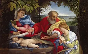 Asleep Prints: Rest on the Flight into Egypt with St Justine, 1529. Creator: Lorenzo Lotto