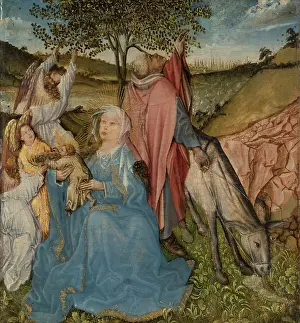Joachim Prints: The Rest on the Flight, reverse: painted marble panel in a stone frame