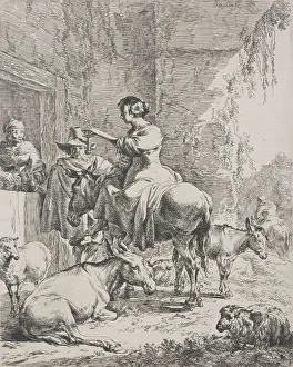 Nicolaes Berghem Prints: The rest before the inn, c.1652-55. Creator: Nicolaes Berchem