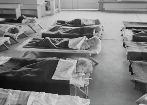 Dormitory Prints: Rest time in nursery school for migrant children at Shafter Camp